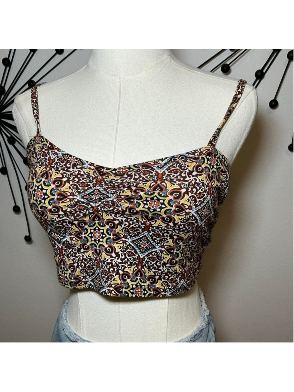 Earthbound Trading Co Boho Paisley Crop Cami Top M L Brown Festival - Picture 2 of 4